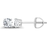 14K Gold Plated 925 Sterling Silver Hypoallergenic 4mm Round Genuine Birthstone Solitaire Screwback Stud Earrings