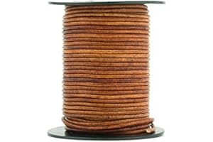 Xsotica-Dye Round Leather Cords -2.0 mm Leather Cord (Brown Distressed Light, 25 Meter(27 Yard))