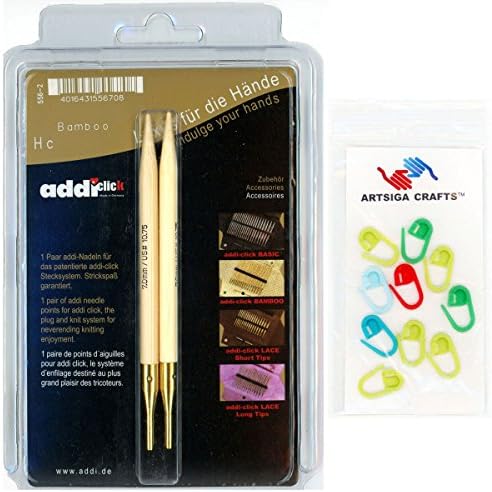 addi Click Natura Bamboo Replacement 5-inch (13cm) Tip Pair Size US 07 (4.50 mm) with 10 Artsiga Crafts Stitch Markers