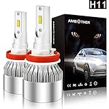AMBOTHER H8 H9 H11 Led Headlight Bulbs Car Replacement Kit, 72W 7600LM 6500K Xenon White CSP Chips/Internal Driver Free 2X Car Dust Covers