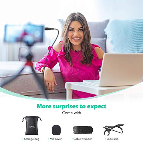 Lavalier Microphone, AGPTEK 3.5mm Hands Free ClipOn Lapel Mic with