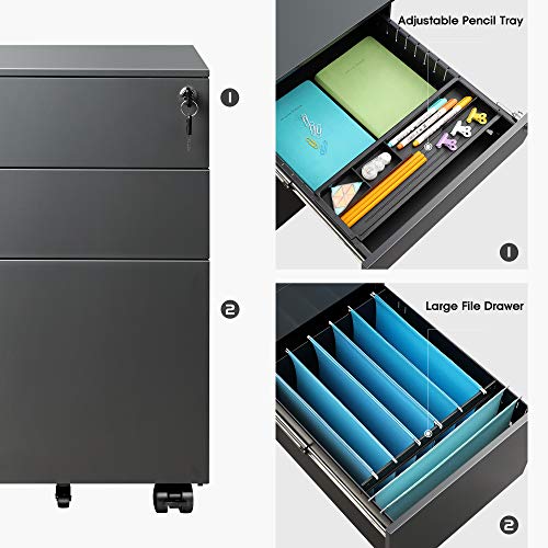 DEVAISE Locking File 3 Drawer Rolling Pedestal Under Desk