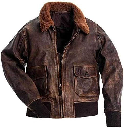 Men's Aviator G-1 Flight Bomber Distressed Brown Pilot Real Leather Jacket