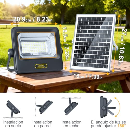 Lamparas Solares Exterior 42200LM, Luces Solares para Exterior Jardin, 8000mAh Paneles Solares de Silicio Monocristalino, Mando A Distancia, Cable De 5m, Adecuado para Jardines, Terrazas y Porche