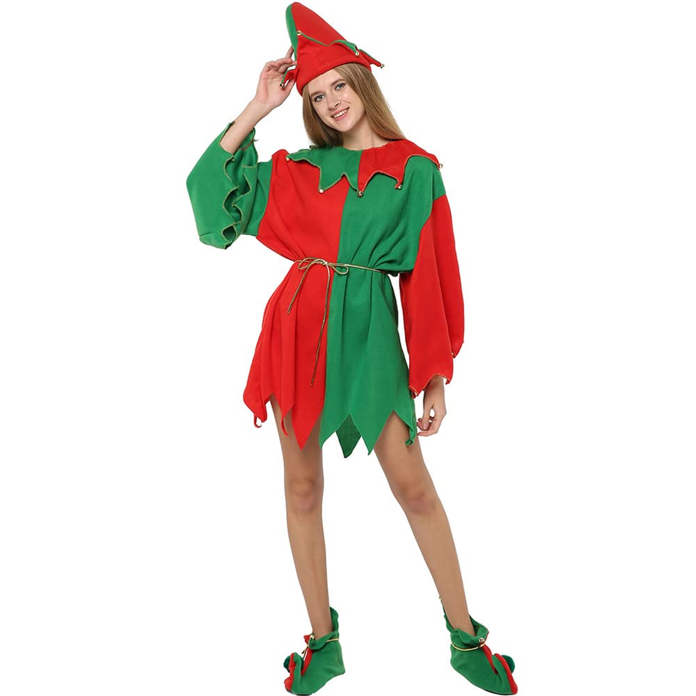 EraSpooky Women Christmas Santa Elf Costume Mrs Claus Fancy Dress Adult Outfit Funny Xmas Party Regular