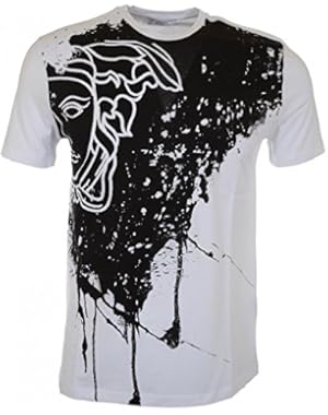 Versace Collection Men's White Black Painted Medusa Logo T-Shirt