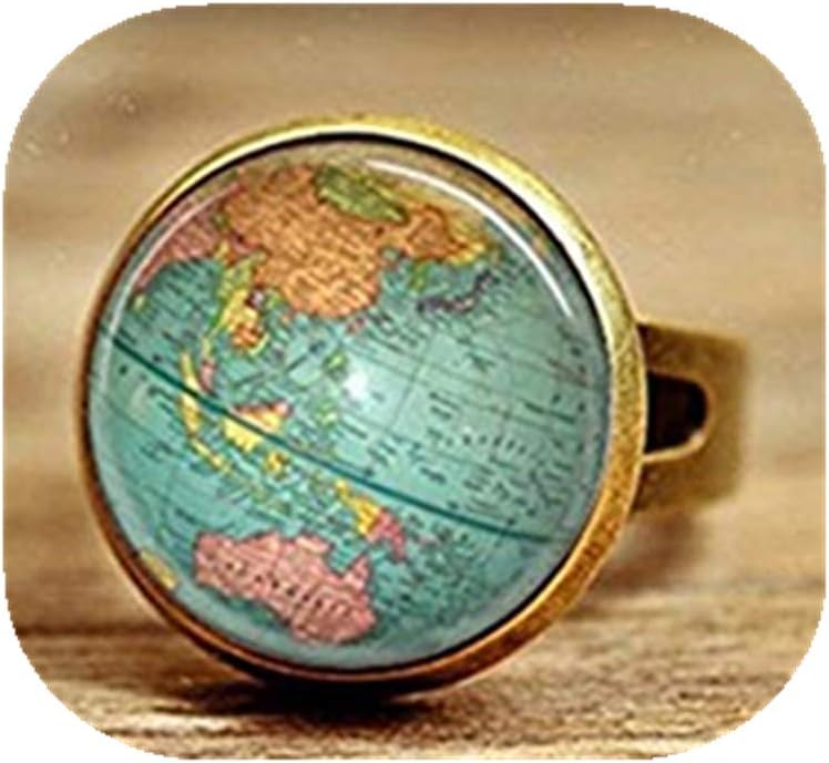 Vintage Globe Ring Planet Earth World Map Art Map Ring glass dome ring