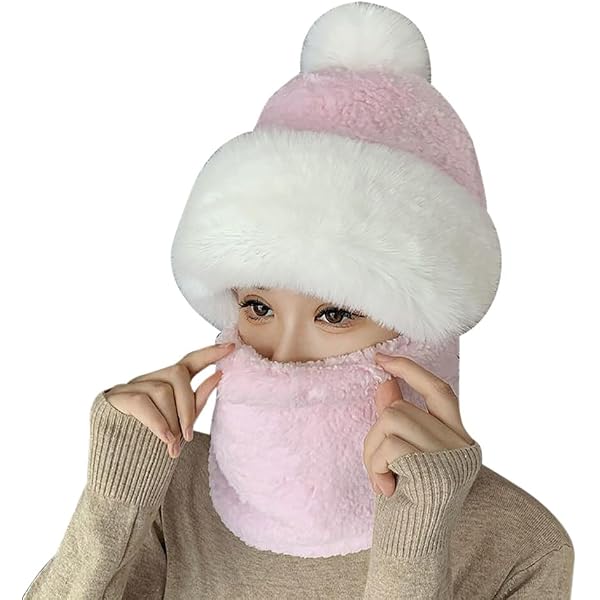 Winter Beanie Hat & Scarf Set – Thick Fleece Lined, Windproof, Slouchy Knit Skull Cap & Neck Warmer, Light Pink - View #13