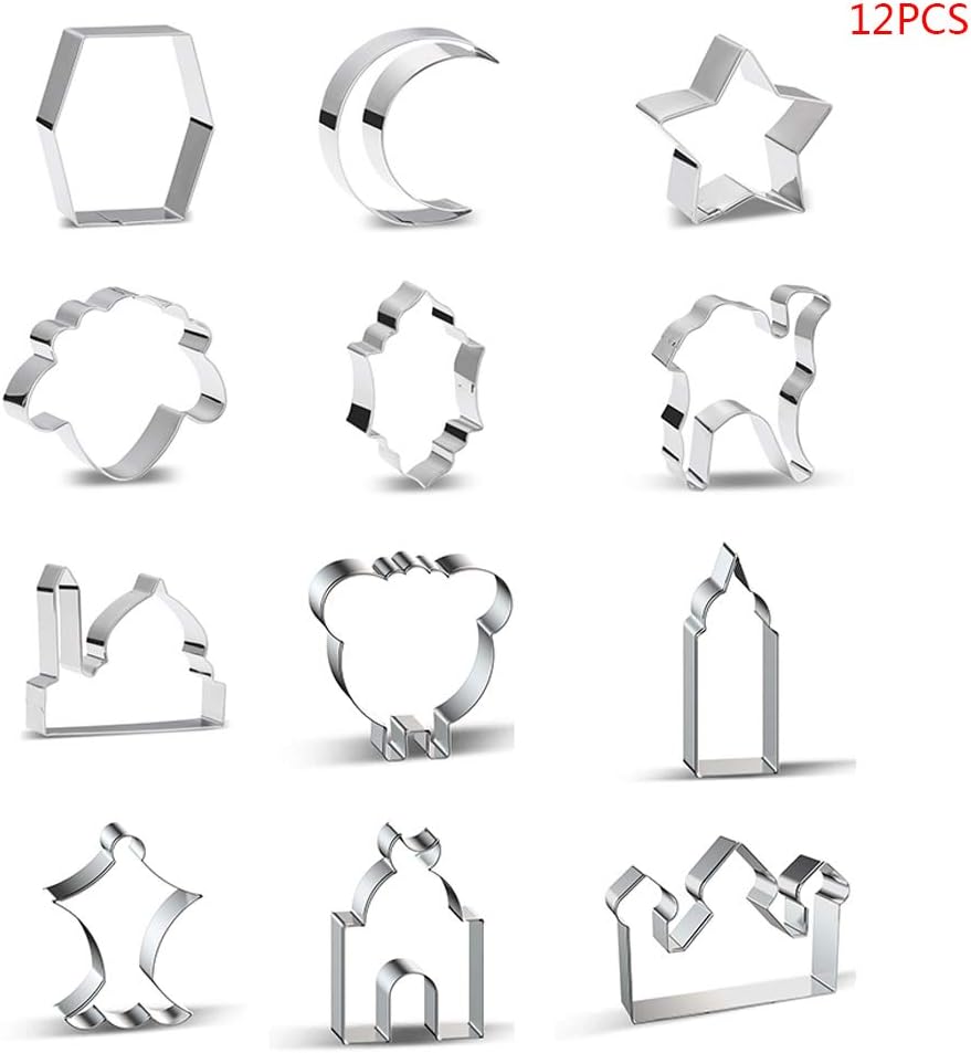 Bache60 12Pcs Eid Mubarak Cookie Cutters Set Moon/Star/Camel/Church Biscuit Cutters Mold Cake Baking Tools Ramadan Decoration