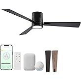Bali 42in 3-Blade Smart Indoor or Outdoor Flush Mount Ceiling Fan 2700K-6000K CCT Tunable Range LED Light Kit in Matte Black 