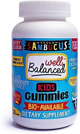 Well Balanced Kids Complete Immune Sheild Gummies with Sambucus Elderberry And Rose Hip, Raspberry, 120 Count