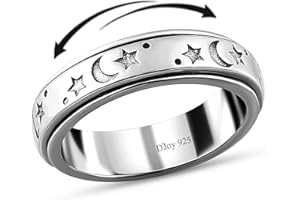 SHOP LC DELIVERING JOY Shop LC 925 Sterling Silver Fidget Ring Spinner Ring Moon Star Anxiety Ring for Women Men Platinum Plated Jewelry Christmas Gifts for Women