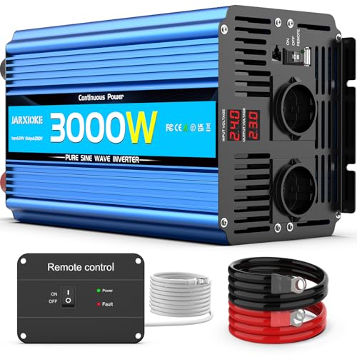 Pure Wave Inverter 3000 W Power Inverter 24 V 220 V/230 V Power Transformer – 2 AC Sockets and USB Ports and High Current Wiring Ports for Car Camper Boat