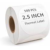 2.5 inch Round Thermal Labels – White-Direct Thermal Sticker Rolls for Small Business, Packaging, Compatible with Mumbyn, Nelko, Rollo, Zebra| 1" Core | Self-Adhesive | 1 Roll 500 Labels