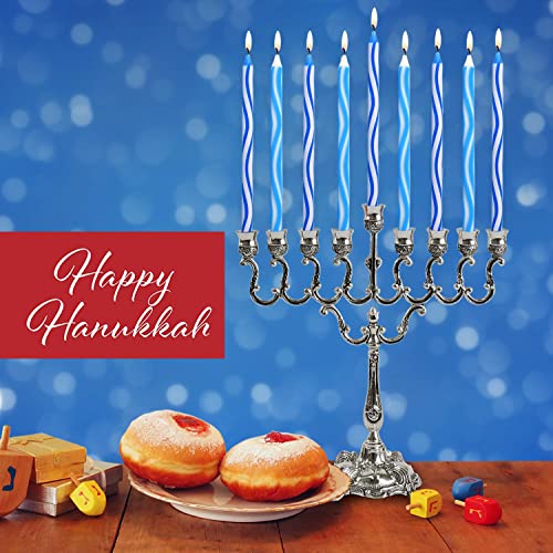 Dripless Chanukah Candles Standard Size Wave Etched Blue & White