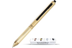 Monteverde USA Quadro 4-in-1 Multifunction Pen - Brass Finish - Three Ballpoint Refills & 0.5mm Pencil - Solid Brass Barrel with Knurled Grip - Refillable & Durable