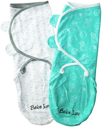Swaddle Infant Wrap Set - with Velcro for Boys and Girls by Babeluv (2 Pack, Pacifier&amp;GreenLeaf / Green Baby &amp; Rattle)