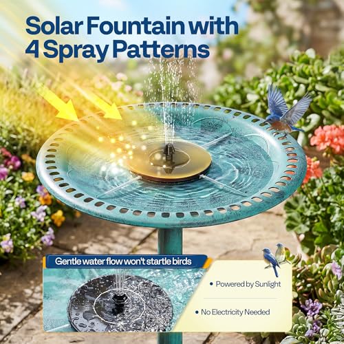 VIVOHOME Bird Bath with Solar Fountain Antique Bird Bath Outdoor Garden Feeding Bowl for Wild Birds Water Drinker, Green
