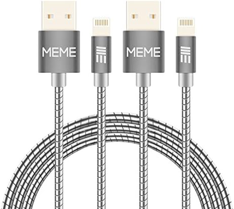 Lightning Cable, MEME 3.3ft/1m Durable USB Cable Metal Tangle-free Charger Cord for Apple iPhone7/6/6s/5/5s/5c Plus iPad iPod iPad Air Mini (Jet Grey)