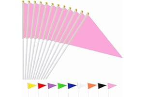 Ckexin 25Pack Solid Pink Pennant Stick Flag Small Mini Triangle Blank DIY Graffiti Hand Held Flags Decorations 5x8 Inch