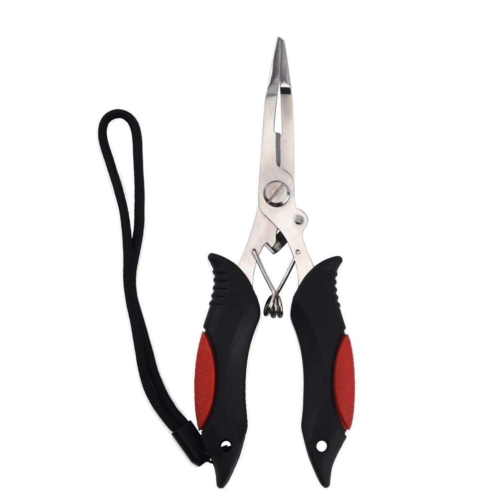 Fishing Pliers Tool Stainless Steel Multi-Function Road Sub Pliers with Lanyard and Sheath Red