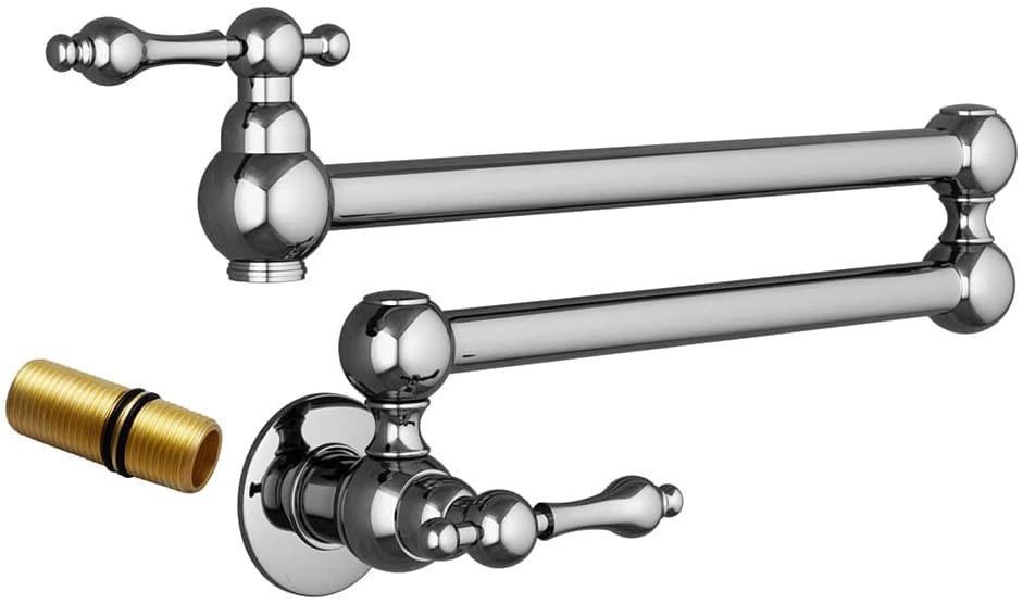 Delnet Pot Filler Faucet Solid Brass Folding Kitchen Sink Faucet Single Hole Two Handles Wall Mounted Swivel Pot Filler Tap Chrome
