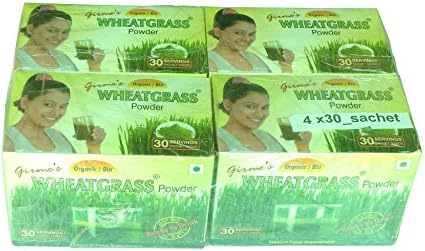 Premium Quality Wheatgrass Powder,4 Packs of 3gx30 Servings = 360g (12.69oz) total, USDA Organic Certified, Made in India by Girme's Wheatgrass