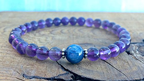 JP_BEADS 6mm Amethyst Bracelet with AAA 8mm Kyanite, Healing Crystals,Crown Chakra Chakra Meditation