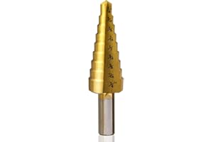 Saiper Titanium Step Drill Bit 1/4" to 3/4" (9 Step Sizes) High Speed Steel Triangle Handle Step Drill Bits Drill Holes for P