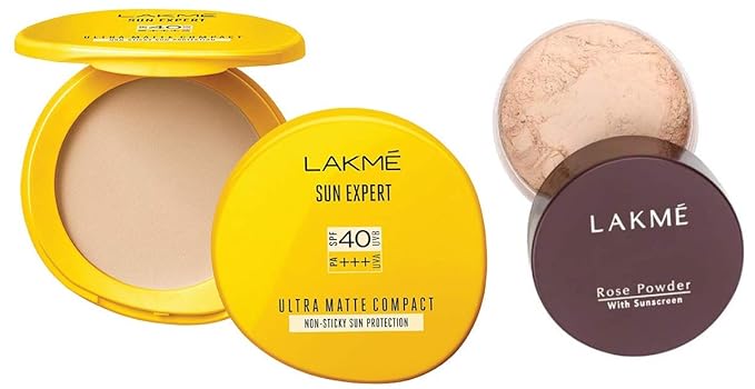 LAKMe Sun Expert Ultra Matte SPF 40 PA+++ Compact, 7g & Lakme Rose Face Powder, Soft Pink, 40g