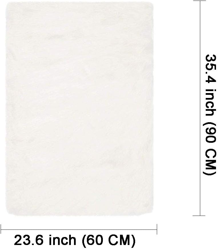 AUFELL White Faux Fur Rug Fluffy Shag Carpet 23.6 x 35.4in, Soft Washable Small Rug for Bedroom Girls Room, Sofa, Nursery & Home Decor - Image 3