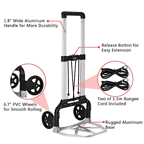 FCH Folding Hand Truck Portable Folding Hand Cart with Wheels 264Lbs Capacity Heavy-Duty Aluminum Luggage Cart