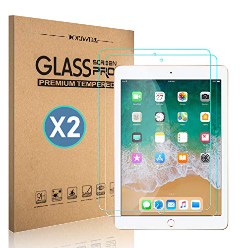 [ 2 Pack ] DONWELL iPad 9.7 2018 Screen Protector Bubble Free Anti Scratch Tempered Glass Protective Cover Compatible with iPad 5 5th/6 6th Generation/iPad Pro 9.7 Model A1823 A1822 9.7 inch