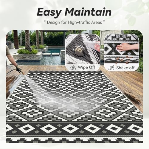 Outdoor Rug-Patio Rug 9X12 Outdoor Carpet Waterproof Reversible Outdoor Rugs Portable RV Mat Plastic Straw Mat for Patio Balcony RV Camping Backyard Picnic
