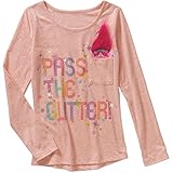 Trolls Girls' Pass the Glitter Long Sleeve HiLo Top (Medium 7/8)