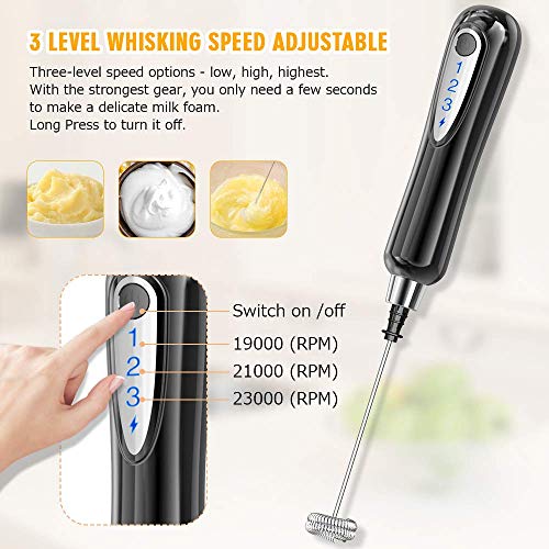 Rechargeable Milk Frother Handheld Electric Coffee Foam Maker, 1500 mAh Battery Drink Egg Mixer with 2 Stainless Steel Whisks for Cappuccino Bulletproof Coffee Frappe Latte Hot Chocolates - Thumbnail 4