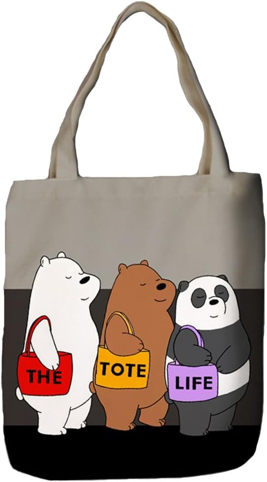 Girl's Canvas Cartoon Bears Simple Shopping Bag Handbag Tote Shoulder Bag