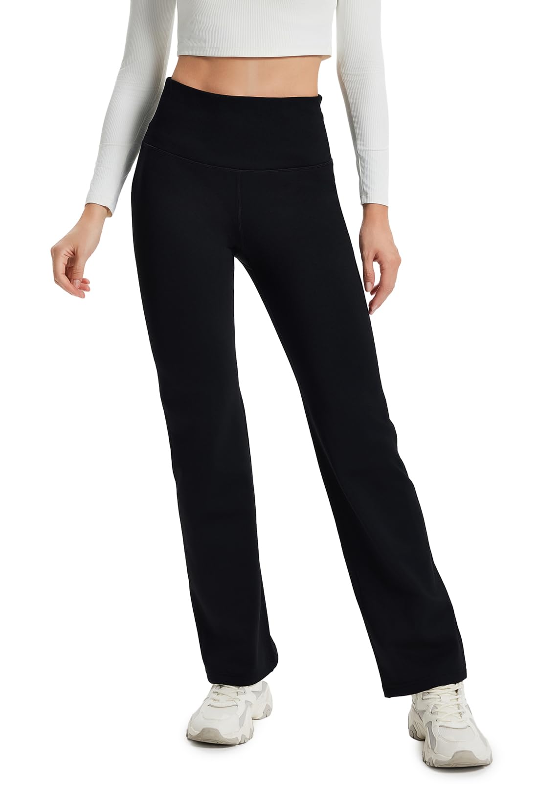 Photo 1 of Yogipace Tall Women's CozyWarmth Thick Fleece Lined Straight Leg Sweatpants Wide Waistband Warm Thermal Yoga Pants Zip Pocket,35",Black,Size M