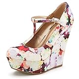DREAM PAIRS HEIGHT Womens Mary-Jane T-Strap Wedge Platform Pumps Shoes Floral Size 10