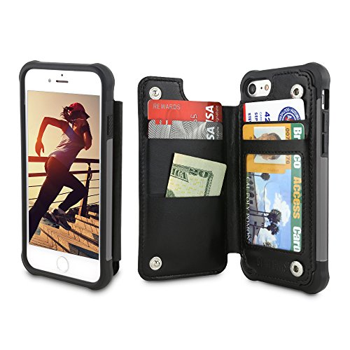 Gear Beast iPhone 7 Plus / 8 Plus Wallet Case, Top View Flip Folio Case For iPhone 7 Plus/8 Plus Slim PU Leather Cover 4 Slot Card Holder Including ID Holder Military Grade Protective Bumper Case