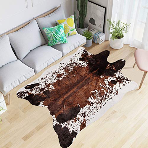 Purp Pie Faux Cowhide Rug Large (4.6ft x 6.6ft)Brindle Tricolor Cow Print Area Rug for Living