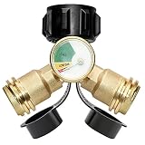 DOZYANT Propane Splitter, Propane Tank Y Splitter Adapter with Gauge, 2 Way LP Gas Adapter Tee Connector for 20lb Propane Tank Cylinder, Work with BBQ Grills, Camping Stoves, Gas Burners, Heater