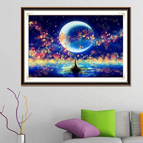 Norbi Painting With Diamonds, The Moon at Sea Embroidery Diamond by Number Kits Rhinestone Painting Cross Stitch Kit Wall Art Decor for Kids Adult Beginner