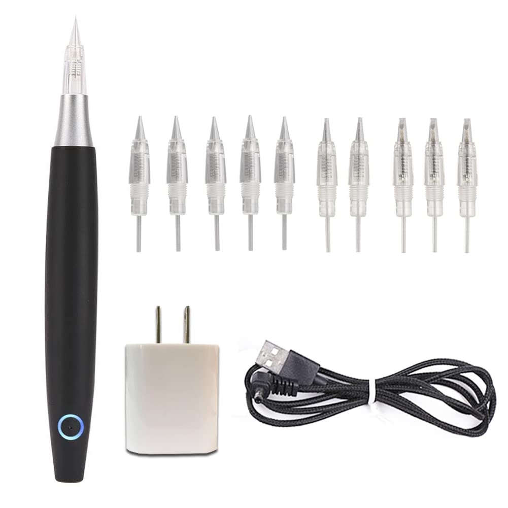 MTSM Wireless Permanent Makeup Pen Microblading Eyebrow Kit Tattoo Rotary Rechargeable Machine Device With 10PCS Needles For Eyebrows,Eyeliners,Lips,Hairline And Small Tattoo B686(Black)