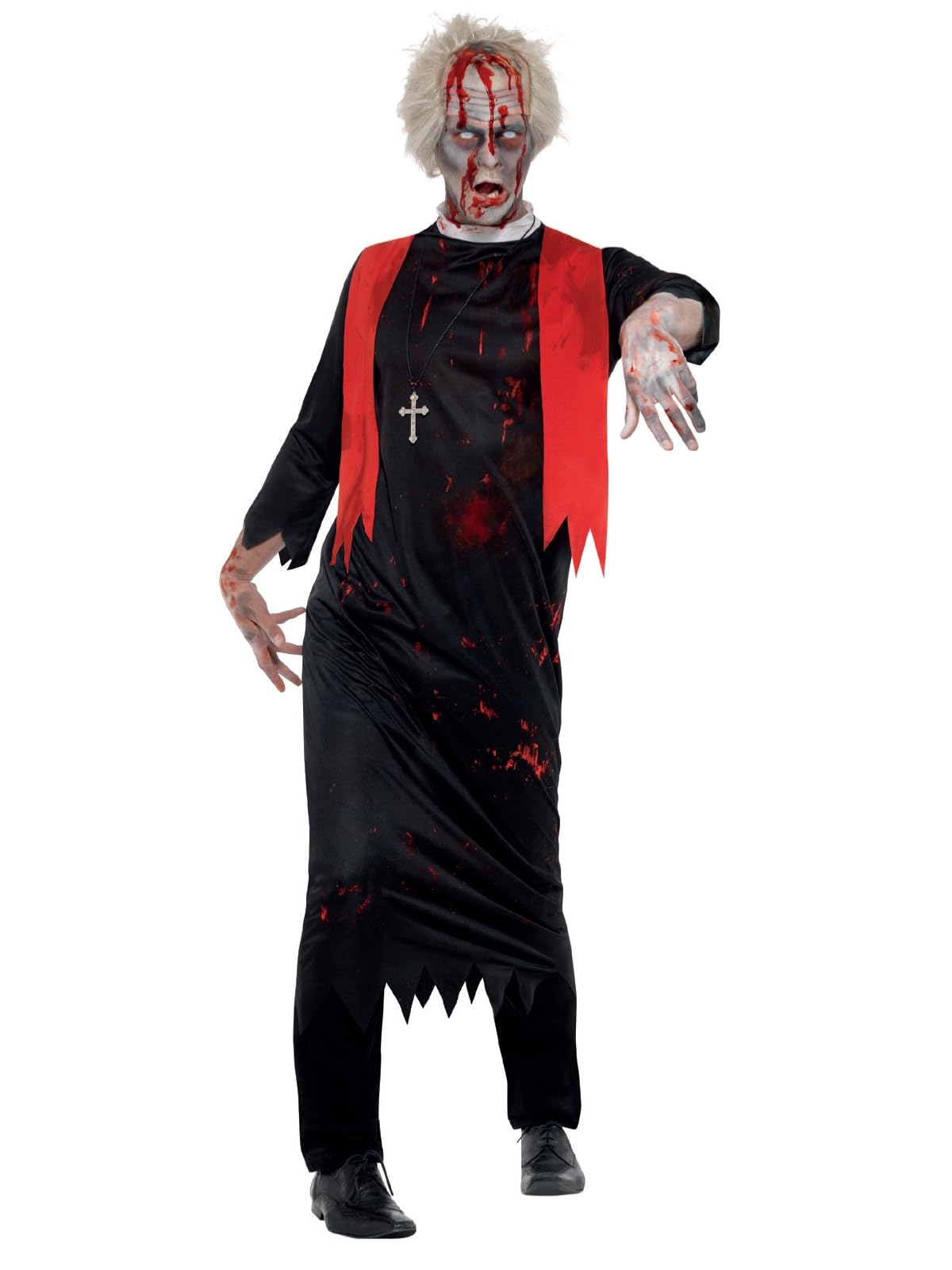 Smiffys Zombie High Priest Costume for Men, Black Horror Priest Outfit with Tunic, Scary Undead Religious Halloween Fancy Dress Adults, Perfect for Zombie, Horror & Apocalypse Themed Parties, Lar-Xlar