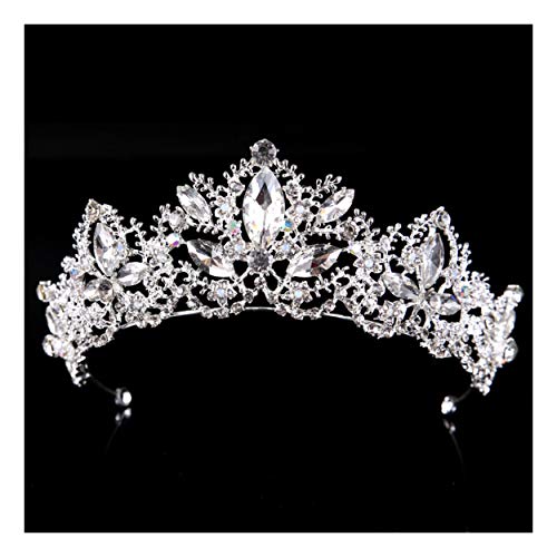 Silver Princess Crown Tiara Headband, Vintage Baroque Diadem Crown for Women + 2 Free Hair Pins (Silver)
