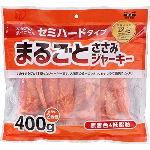 アイリスオーヤマ 犬用おやつ まるごとささみジャーキーセミハード 400gの商品画像