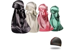FORCEWAVE 4PCS Silky Durags for Men Women 360 Waves with 1 Wave Cap, Silky Satin Durag Extra Long Tails