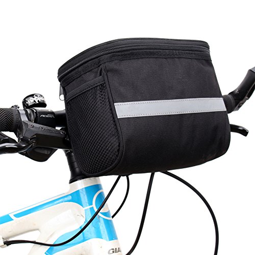 Sizet 3.5L Bicycle Cycling Basket Handlebar Bag with Sliver Grey Reflective Stripe Outdoor Mountain Road MTB Bike Handlebar Bag - Black - Thumbnail 6
