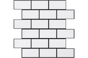 practicalWs 10-Sheet Thickened Peel and Stick Backsplash, 12"x12" Peel and Stick Tile, Kitchen Back Splashes Wall Tiles, Stick on Tiles for Bathroom, White with Black Waterproof Self-Adhesive Tile